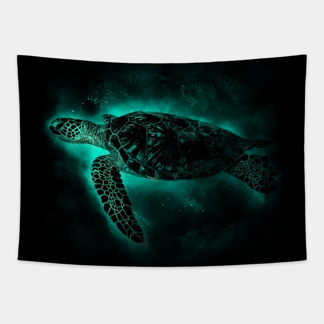 Ocean Turtle - Swimming Blue Marine Sea Reptile Tapestry by Area31Studios