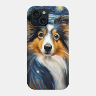 Adorable Shetland Sheepdog Dog Breed Painting in a Van Gogh Starry Night Art Style Phone Case