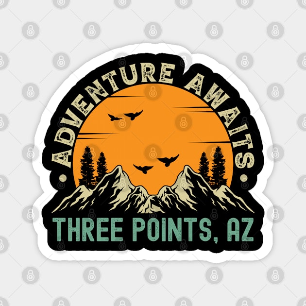 Three Points, Arizona - Adventure Awaits - Three Points, AZ Vintage Sunset Magnet by Feel Good Clothing Co.