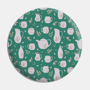 Pattern with ceramic kitchenware, blueberry and leaves Pin