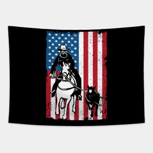 Distressed Cowboy Roping USA American Flag Tapestry