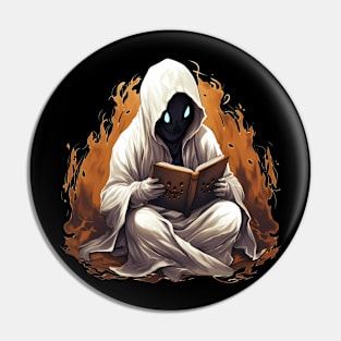 Ghost Reading a Grimoire Book Pin