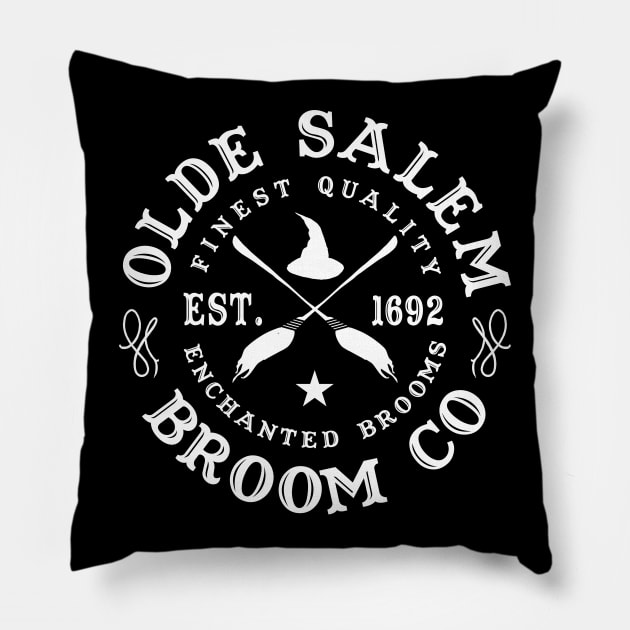 Wiccan Occult Witchcraft Salem Broom Company Pillow by Tshirt Samurai