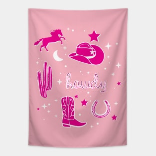 Cowboy Hat and Boot Pattern Hot Pink Cowgirl Aesthetic Tapestry