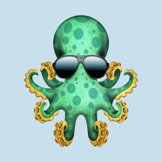 Cute Green Baby Octopus Wearing Sunglasses by jeffbartels