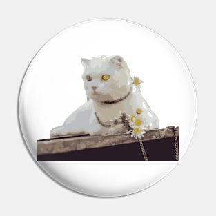 the cat waits lover with the chrysanthemum - Vector image Pin