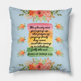 Song of Songs 2:12 Summer Bible Verse Watercolor Floral Theme Pillow