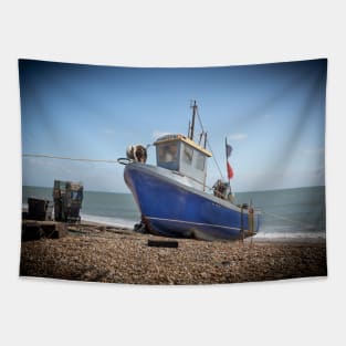 Small blue fishing boat Tapestry