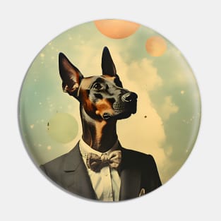 Doberman Dog Portrait in Suit Vintage Art Pin