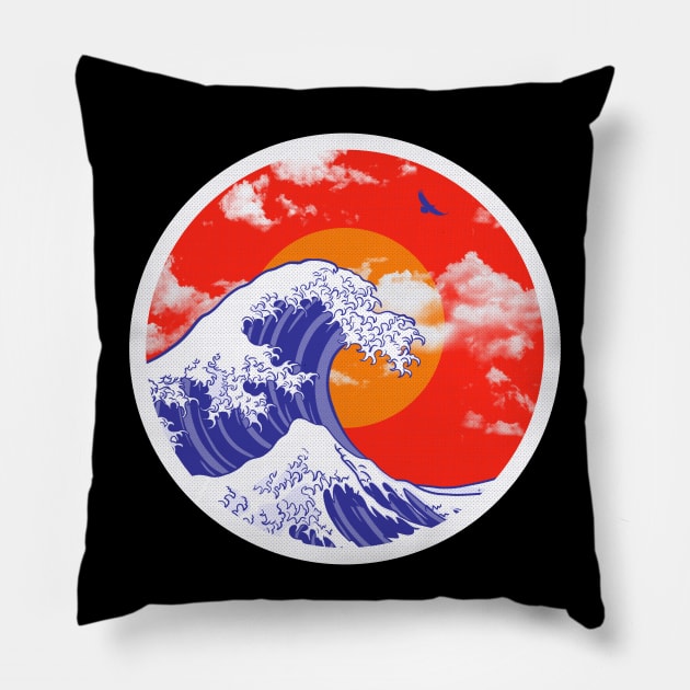 Sunset and Wave Pillow by Artthree Studio