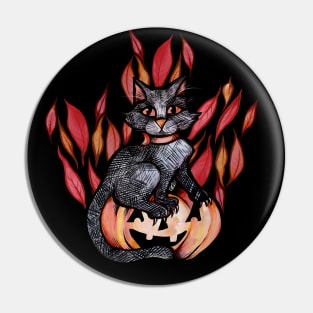 Autumn Black Cat Jack O Lantern Pin