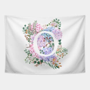 botanical monogram alphabet O hydrangea flowers Tapestry