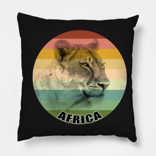 Powerful Lioness Close-up on Vintage Retro Africa Sunset Pillow