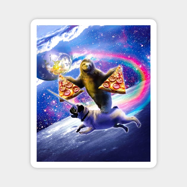 Space Pizza Sloth On Pug Unicorn Magnet by Random Galaxy