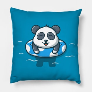 Cute Panda Floating With Swimming Tires Pillow