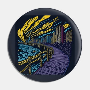 City Boardwalk at Night Pin