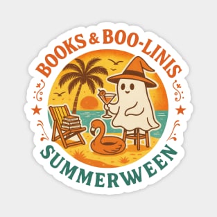Summerween bookish ghost lover - Summer Vibes, Skeleton beach read Magnet