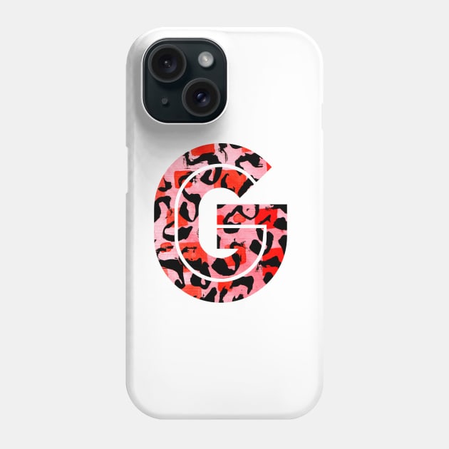 Abstract Letter G Watercolour Leopard Print Alphabet Red Phone Case by Squeeb Creative