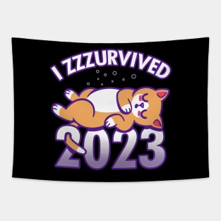 Funny Cute Kawaii Cat New Year 2024 Cat Funny Meme Tapestry