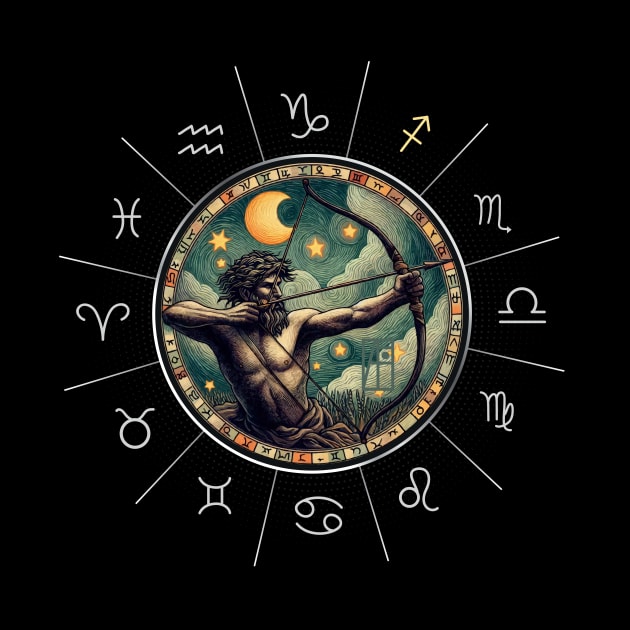 ZODIAC Sagittarius - Astrological SAGITTARIUS - SAGITTARIUS - ZODIAC sign - Van Gogh style - 2 by ArtProjectShop
