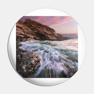 rushing waves against rock on beach in Jamestown, Rhode Island Pin