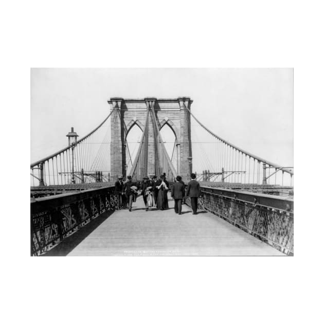 Vintage Brooklyn Bridge Crossing Photograph (1898) by Bravuramedia