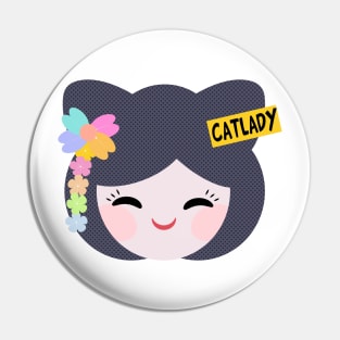 Kokeshi Catlady Pin