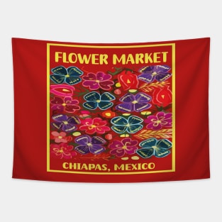 Mexican flower market Chiapas colorful bouquet embroidery boho chic print poster Tapestry