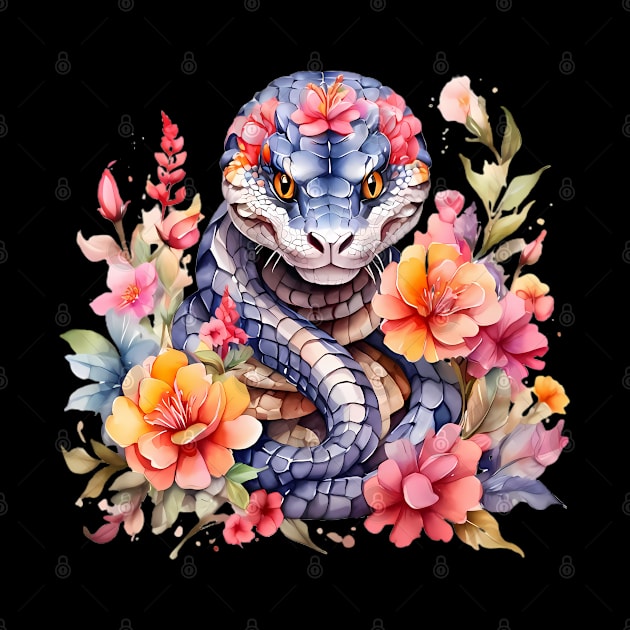 A snake decorated with beautiful watercolor flowers by CreativeSparkzz