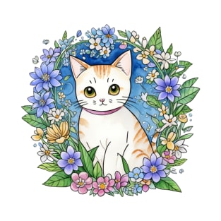 Kawaii Floral Cat T-Shirt