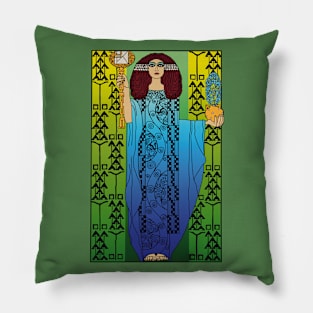 Art nouveau lady (blue on green) Pillow