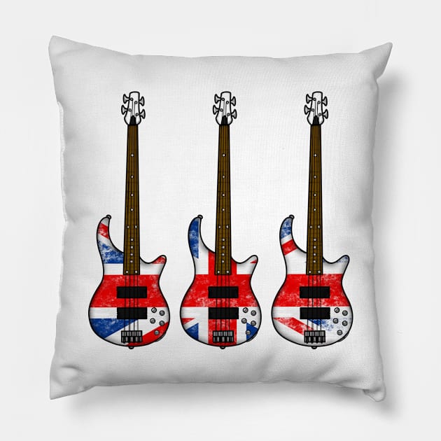 Bass Guitar UK Flag Bassist British Musician Pillow by doodlerob