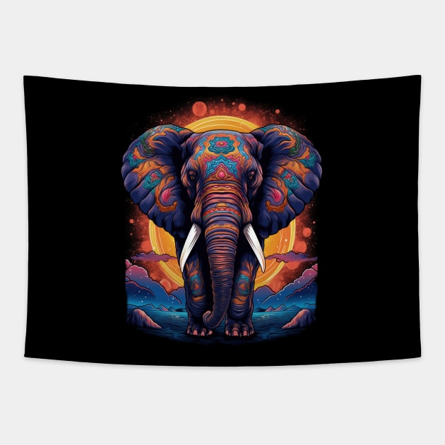 Colorful Elephant and Sunrise Pop Art Tapestry by Kawaii Cuties