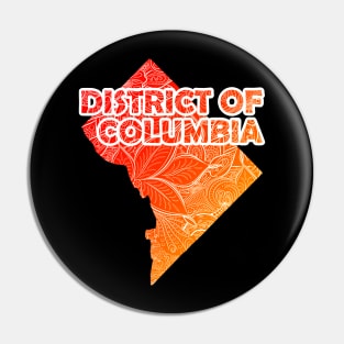 Colorful mandala art map of District of Columbia with text in red and orange Pin