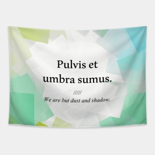 Latin quote: Pulvis et umbra sumus, We are but dust and shadow. Tapestry