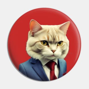 A Cat Wearing a Business Suit Pin