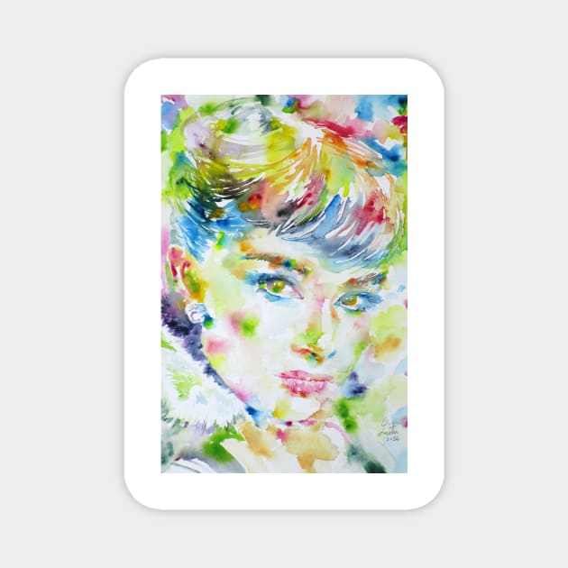 AUDREY HEPBURN watercolor portrait .6 Magnet by lautir