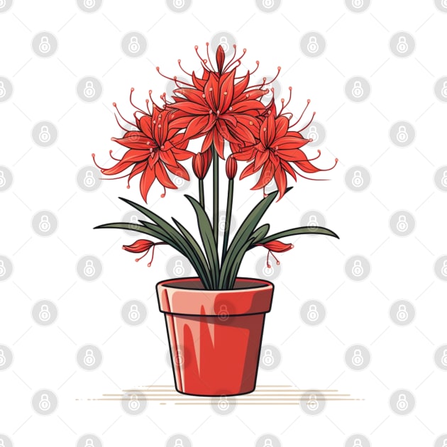 Red Spider Lily lycoris radiata in the pot in vector style by MilkyBerry