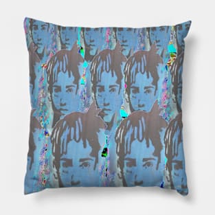 blue graffiti faces by LowEndGraphics Pillow