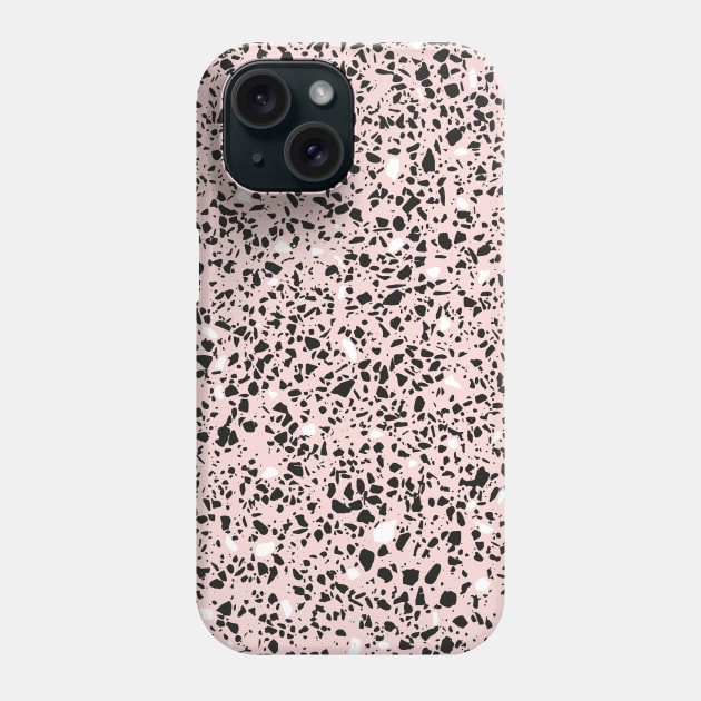 'Speckle Party' Soft Pink Black White Dots Speckle Terrazzo Pattern Phone Case by fivemmPaper