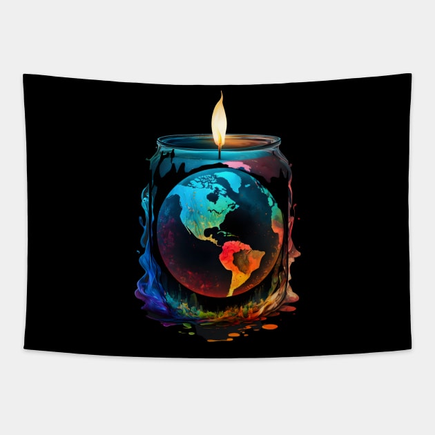 Illuminate Earth: A Candle for Change Tapestry by Toonstruction