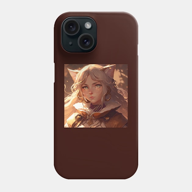 Illustration of woman cat looking at the camera in anime realistic style Phone Case by KOTYA