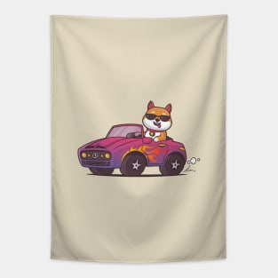 Dog Driving a Car Tapestry