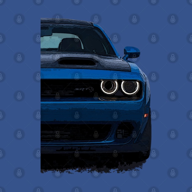 Aura of Power: Dodge Challenger Front Body Posterize Car Design for Teen Enthusiasts by GearHead Threads