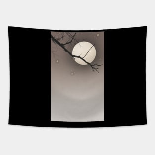 Tree Branch with Full Moon in the Night Sky Tapestry