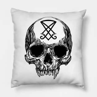 Human skull with Sigil of Lucifer Pillow
