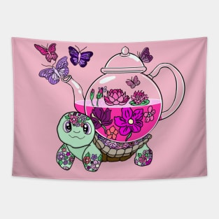Spill the Tea Turtle (pink) Tapestry