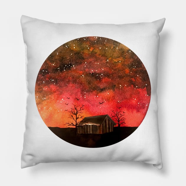 Red Starry Skies Pillow by amyliafaizalart