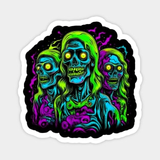Psychedelic Staring Zombie Trio With Lifeless Grinning Face, Zombie Abstract Magnet