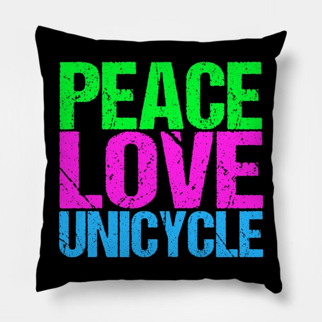 Peace Love Unicycle Pillow by epiclovedesigns